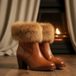 Handmade Leather Ankle Boots With Faux Fur Cuff | Cozy Winter Fashion Shoes