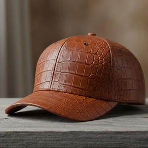 Crocodile Embossed Leather Baseball Cap, Luxury Gator Print Adjustable Hat
