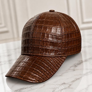 Crocodile Embossed Leather Baseball Cap For Men And Women , Adjustable Unisex Fashion Cap