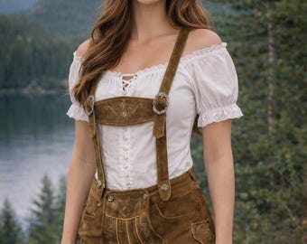 Women's Bavarian Lederhosen Shorts –Traditional Embroidery, Oktoberfest Wear