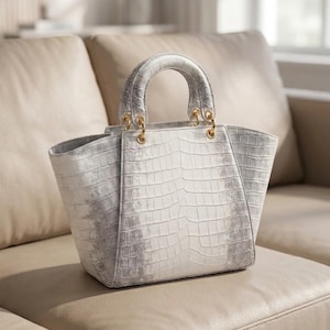 Himalayan Crocodile Leather Tote Bag , Elegant Top Handle Handbag , Designer Style Women's Purse