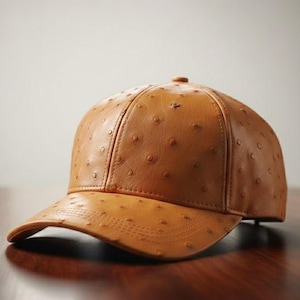 Real Ostrich Baseball Cap Full Quill With Adjustable Closure Strap ,Lederkappe herre