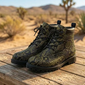 Botas de lujo de piel de pitón para hombre, calzado de moda para uso diario.