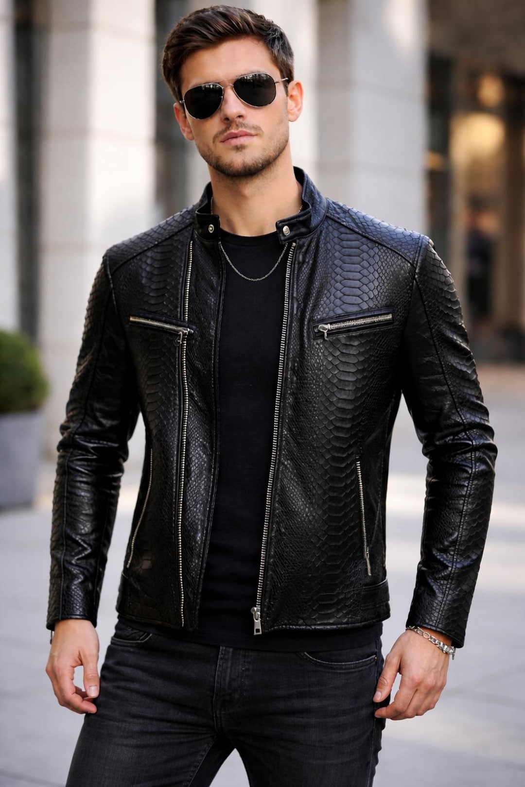 Men's Python Leather Jacket / Exotic Snake Skin Coat / Luxury