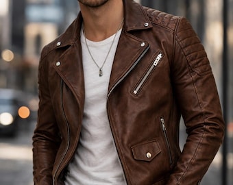 Męska brązowa skórzana kurtka – styl vintage