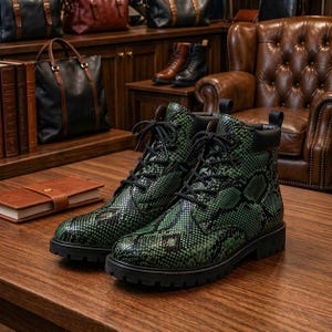 Botas de lujo de piel de pitón para hombre, calzado de moda para uso diario.