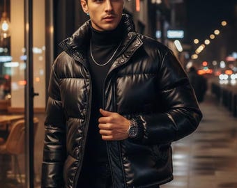 Męska kurtka puchowa ze skóry owczej, Pufferjacken Herren