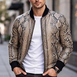 Herren Schlangenleder Bikerjacke - Luxus-Schlangenleder Streetwear-Stil, Lederjacken Herren