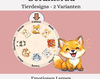 Gevoelenswiel voor kleuters met dieren als thema – Gevoelens herkennen en benoemen | Emoties begrijpen voor kinderen | Printbare PDF | Montessori-leermaterialen voor de kinderopvang