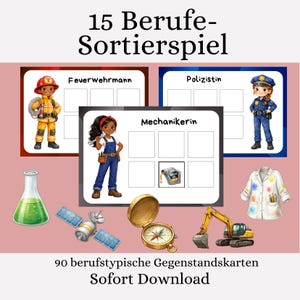 Careers Game for Children - 15 Careers, 90 Picture Cards - Printable Learning Game (PDF) - Kindergarten Matching Game for Toddlers - Learning about Careers