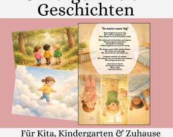 5 fantasierijke ochtendkringverhalen – bewegingsopdrachten voor kinderdagverblijf, kleuterschool en thuis (A4-vouwkaarten)
