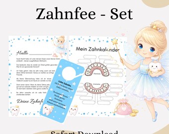 Tandenfee Set Blauw – Tandenfee Brief om te Printen, Deurbordje & Tandenkalender | Baby Tanden Cadeau voor Kinderen