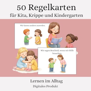 Karty z zasadami dla przedszkola i żłobka – 50 kart obrazkowych A5 do druku, zasady opieki nad dziećmi w żłobku