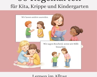 Regels voor de kleuterschool en peuterspeelzaal – 50 A5-afbeeldingenkaarten om af te drukken, regels voor de kinderopvang.