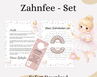 Roze Tandenfee Set – Printbare Tandenfee Brief, Deurbordje & Tandenkalender | Baby Tandjes Cadeau voor Kinderen