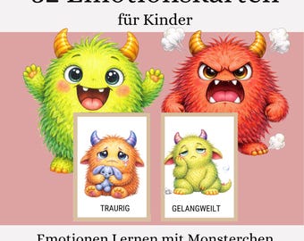 32 Emotiekaarten voor Kinderen - Monstereditie - Gevoelens voor Kinderdagverblijf en Kleuterschool | Gevoelens herkennen en benoemen - PDF