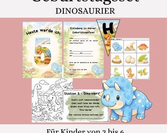 Dinosaurus verjaardagsset – Compleet decoratie- en spelletjespakket – Speurtocht, bingo, uitnodigingen, muffintoppers – Kinderverjaardagsfeestje voor kinderen van 3-6 jaar