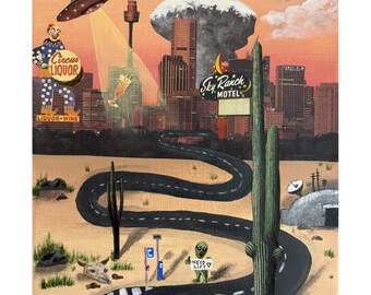 Desert Detour: Conspiracy Art Print Surreal Alien Road Trip Wall Art