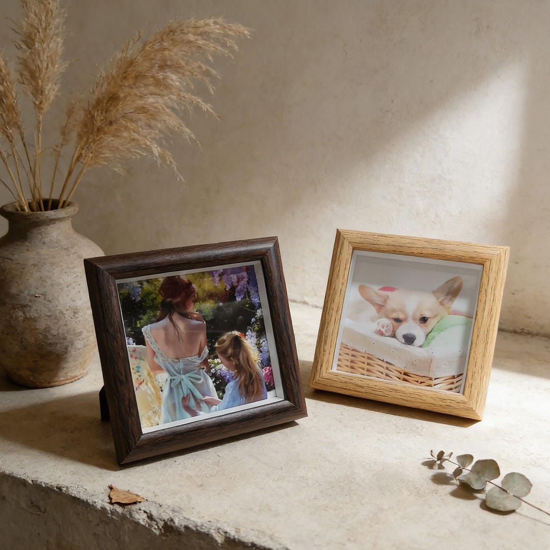 Minimal Square Wooden Photo Frame, Custom Printed Portrait Gift ...
