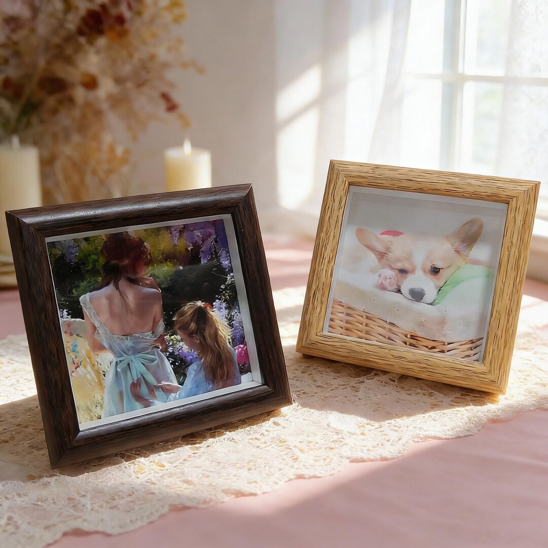 Minimal Square Wooden Photo Frame, Custom Printed Portrait Gift ...