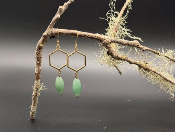 Green Aventurine Earrings with hexagon and gold filled ear wire