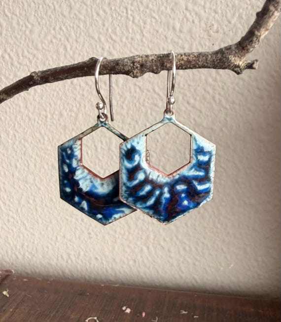 Unique Torch-Fired Crackle Enamel Earrings with Sterling Silver Ear Wires