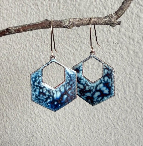 Unique Torch-Fired Crackle Enamel Earrings with Gold Filled Ear Wires