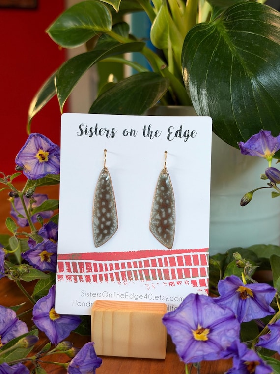 Torch-Fired Glass Enamel Earrings | Dappled Brown Sage Green, 14k Gold-Filled Ear Wires