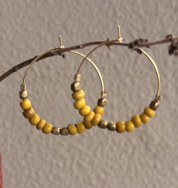 Handcrafted African Bead & Gold Surgical Stainless Steel Hoop Earrings