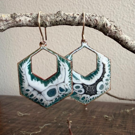 Unique Torch-Fired Crackle Enamel Earrings with Gold Filled Ear Wires