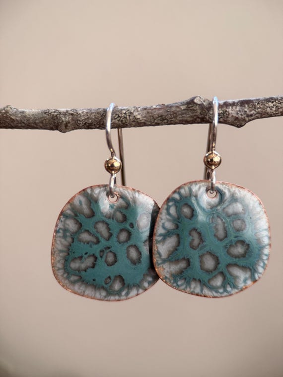 Hand Torched Enamel Earrings, Sterling Silver Ear Wires | Gold Filled Ball End – Unique Design