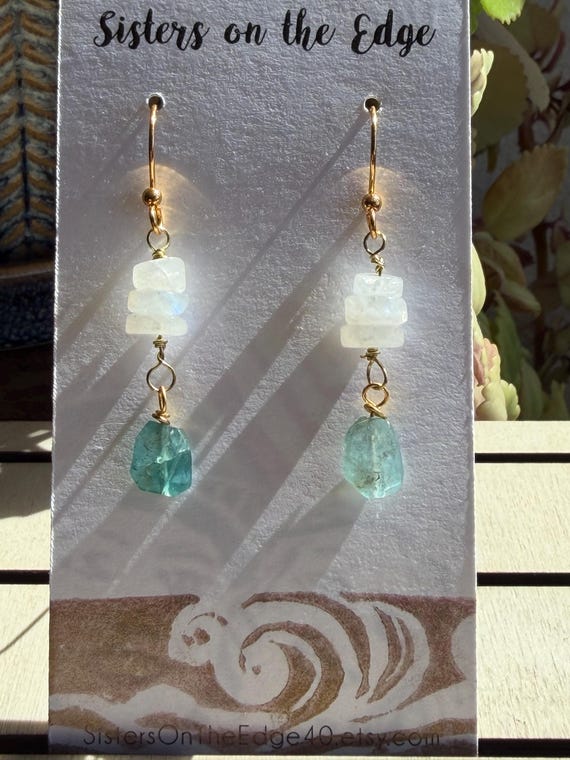 Handcrafted Aquamarine and Moonstone Earrings - Unique Gemstone Jewelry