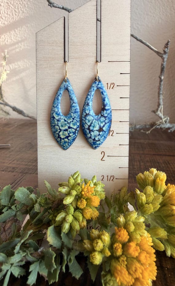 Artisan Blue Floral Earrings,  Gold-Filled Ear Wire, Unique Statement Jewelry