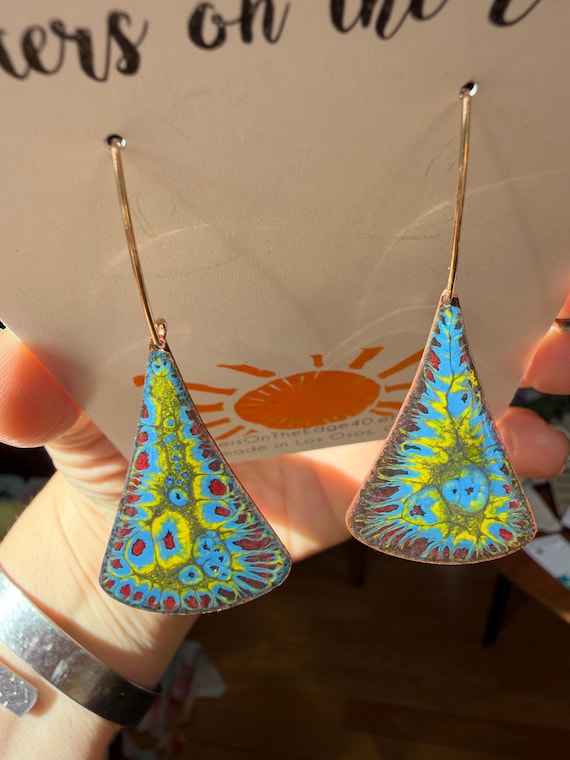 Torch Fired Enamel Earrings, Azure Fiery Accents, Gold Filled Ear Wires