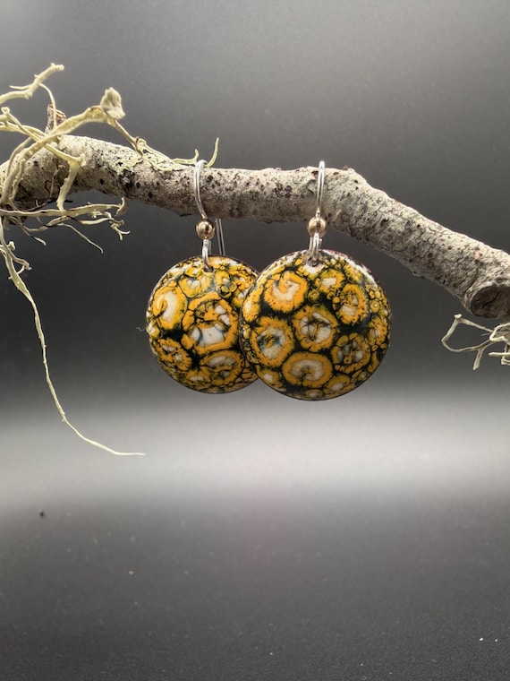 Vibrant Torch Fired Enamel Earrings - Copper Domed Discs with Sterling Silver Ear Wires