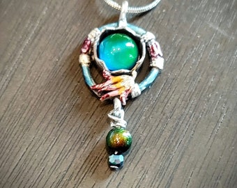 Mood Ring Handmade Necklace Jewelry, Art Nouveau, Color Changing Round, Mood Stone & Mood Bead!!!