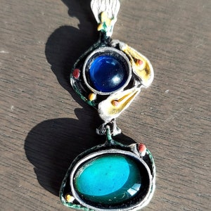 Mood Ring Handmade Necklace Jewelry, Art Nouveau, Color Changing Two Stone