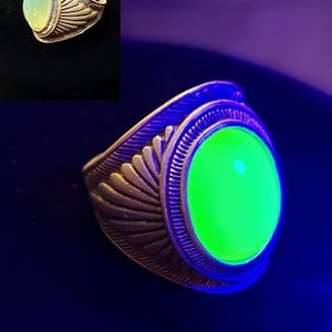 Uran Vaseline Glas Gelb Opal Groß Größe 9-12 Leuchtender Verstellbarer Jugendstil Ring!!!