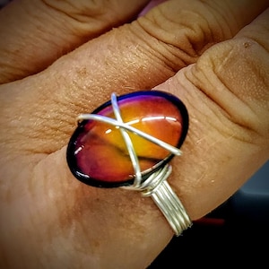 Mood Ring Handmade Wire Wrapped Jewelry, Color Changing, Large