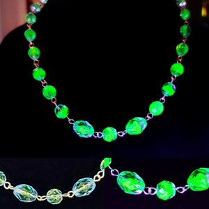 Uranium Glass Vintage Glowing Light Blue and Yellow Faceted Fire-Polished Necklace!!!