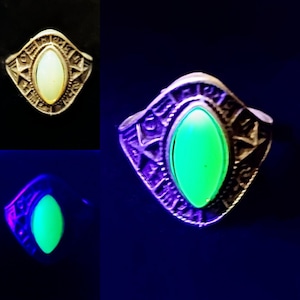 Uranium Glass Zodiac Glowing Art Nouveau Ring!!!