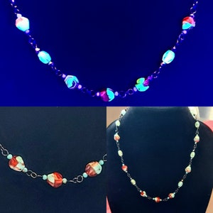 Uranium Glass Glowing Cranberry and Blue Mint Vintage Faceted Fire-Polished Necklace!!!