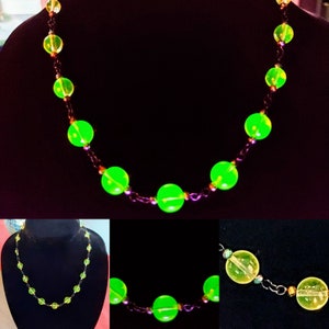 Uranium Glass Glowing Yellow Vintage Smooth Round Fire-Polished Necklace!!!