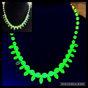 Uranium Glass Glowing Yellow Vintage Faceted Fire-Polished Necklace!!!