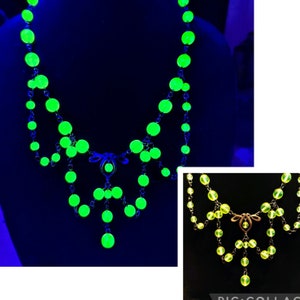 Uranium Victorian Glowing Yellow/Black Vintage Vaseline Round Fire-Polished Necklace!!!