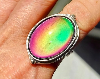 Mood Ring Handmade Jewelry, Color Changing Adjustable Oval Ring with Silver Accent. Stunning!!!!