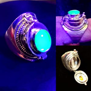 Uranium Mermaid-Green Opal Intricate Poison Pill Adjustable Glowing Victorian Ring!!!