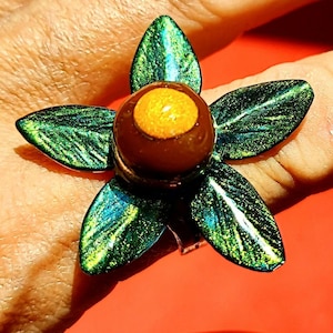 Ohio State Buckeyes Ring!!! Enamel green leaves with a Buckeye in the middle. Adjustable Fit.