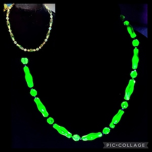 Uranium Glass Glowing Yellow / Brown Vintage Faceted Fire-Polished Necklace!!!