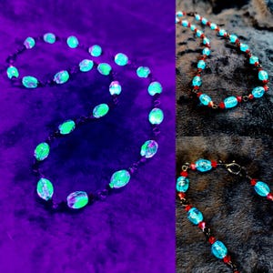Uranium Glass Glowing Deep Blue and Red Swarovski Crystal Vintage Faceted Fire-Polished Necklace!!!